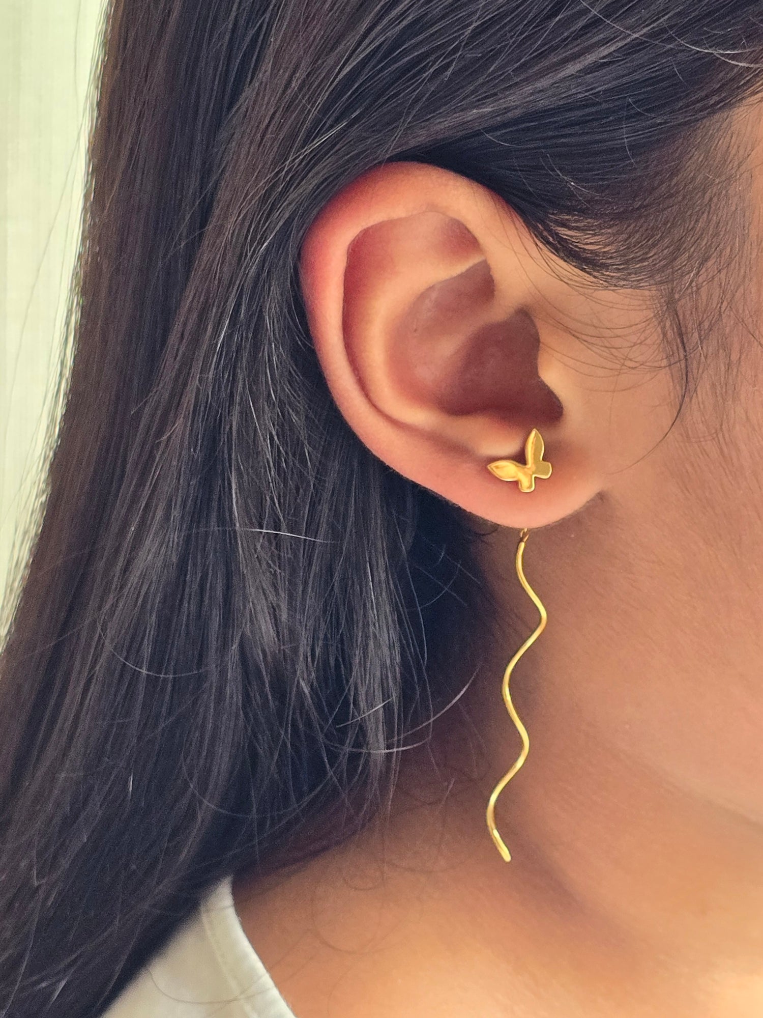 Gold Butterfly Curly Sui Dhaaga Earrings
