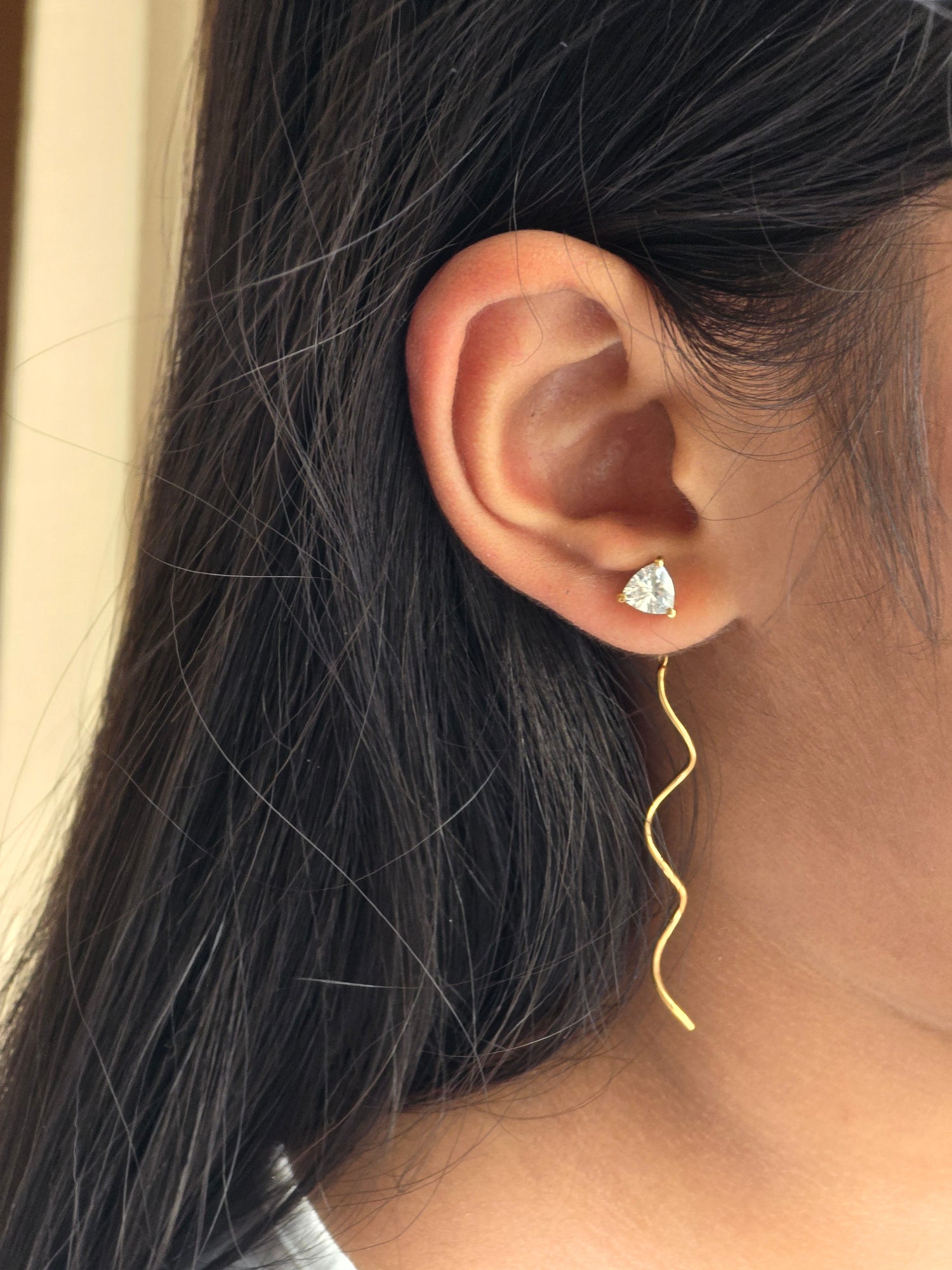 Trillion Solitaire Curly Sui Dhaaga Earrings