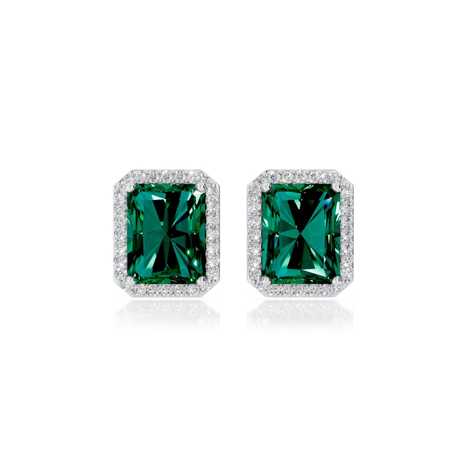 Rectangle Halo Solitaire Earrings