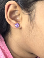 Silver Enamel Cute Owl Kids Earrings - Purple