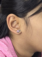 Silver Enamel Cute Turtle Kids Earrings - Dark Pink