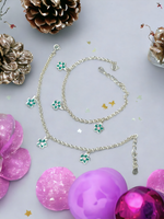 Silver Enamel Daisies Kids Anklet Pair