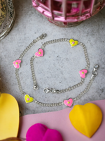 Silver Enamel Hearts Kids Anklet Pair