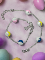 Silver Pastel Enamel Eyes Kids Anklet Pair - 1