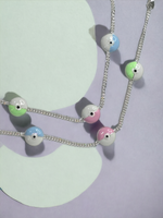 Silver Pastel Enamel Eyes Kids Anklet Pair - 2