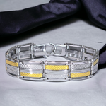 Silver Two tone Broad Men's Bracelet - Subtle Gunmetal + Gold Plating