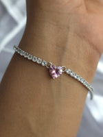Pink Heart Solitaire Tennis Bracelet