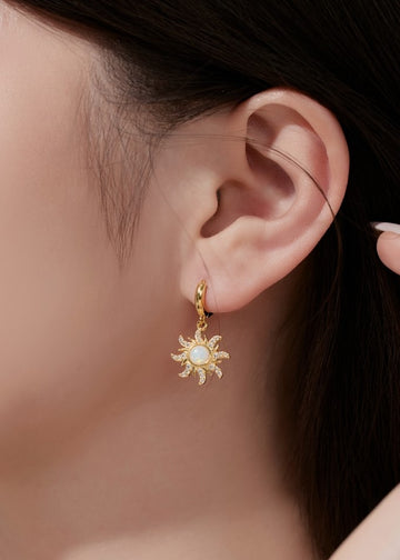 Gold Sunkissed White Opal Earrings