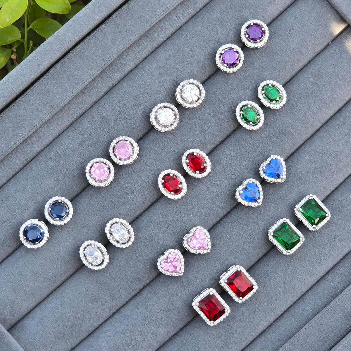 Rectangle Halo Solitaire Earrings