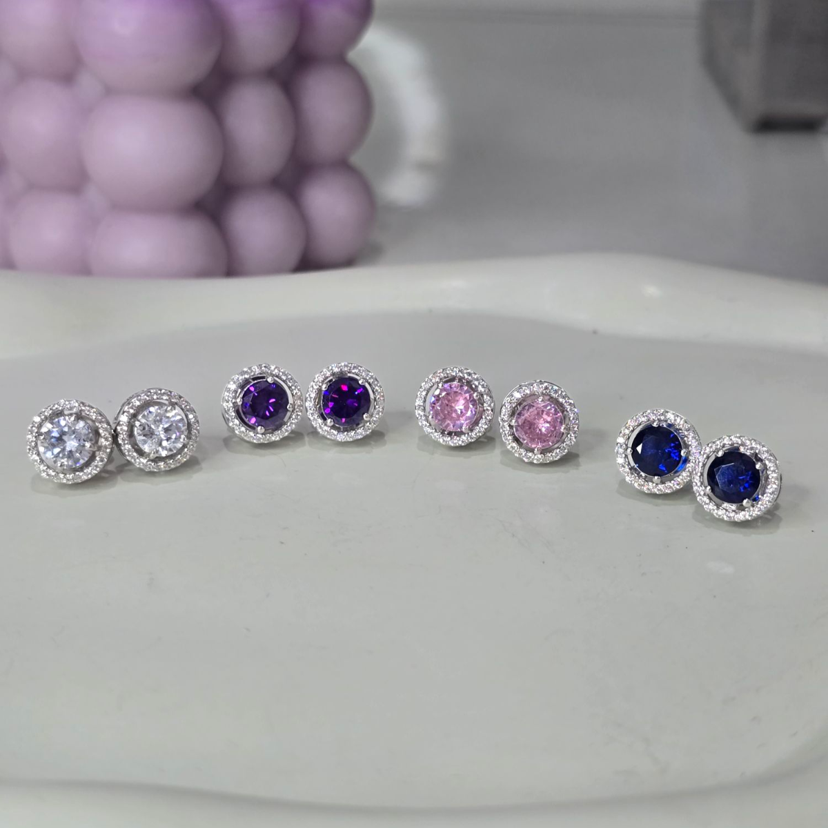 Round Halo Solitaire Earrings