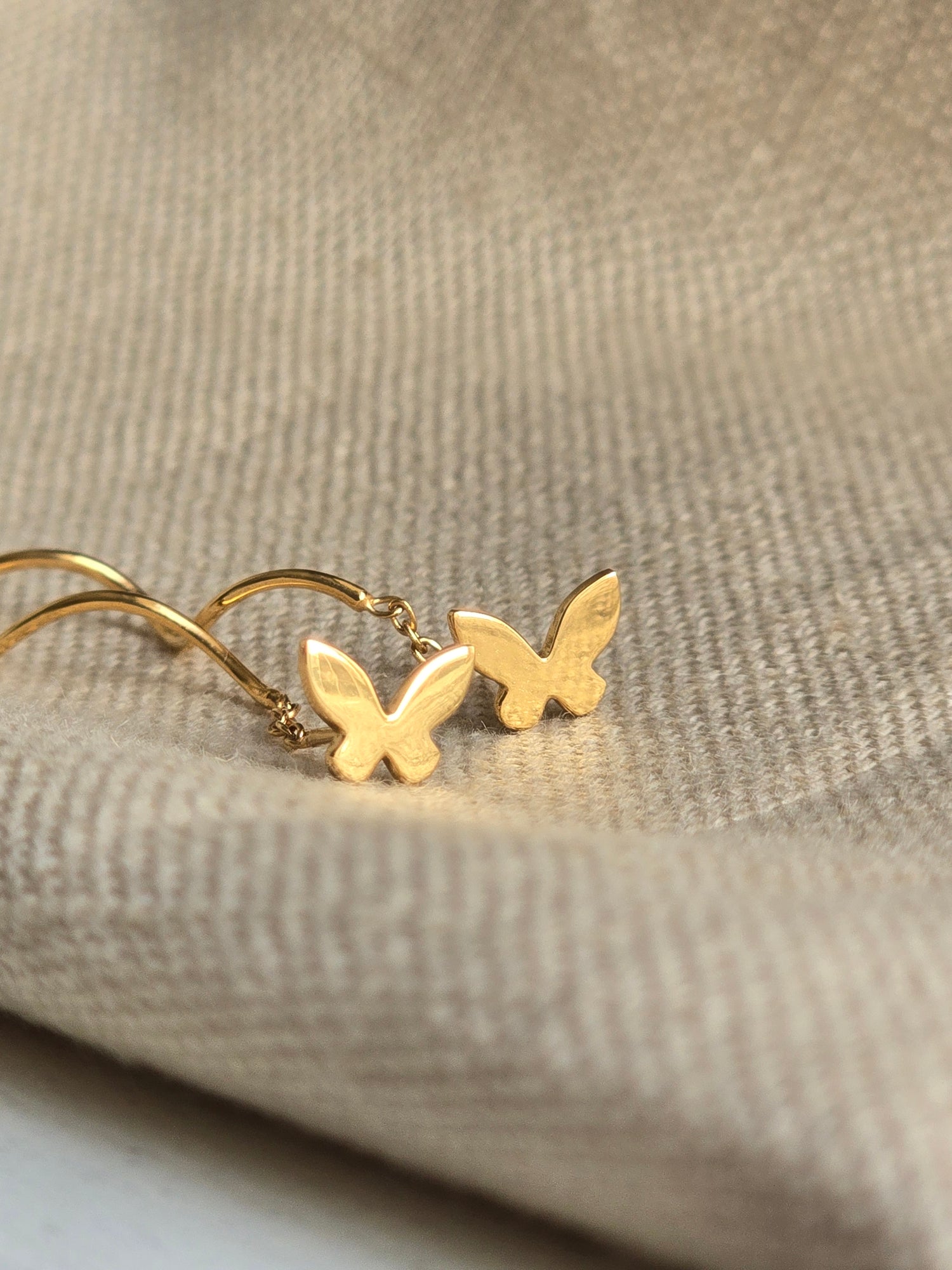 Gold Butterfly Curly Sui Dhaaga Earrings