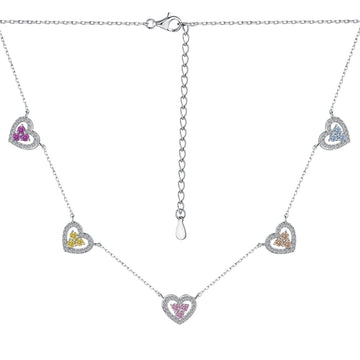 Silver Dance of Hearts Necklace - Pastel