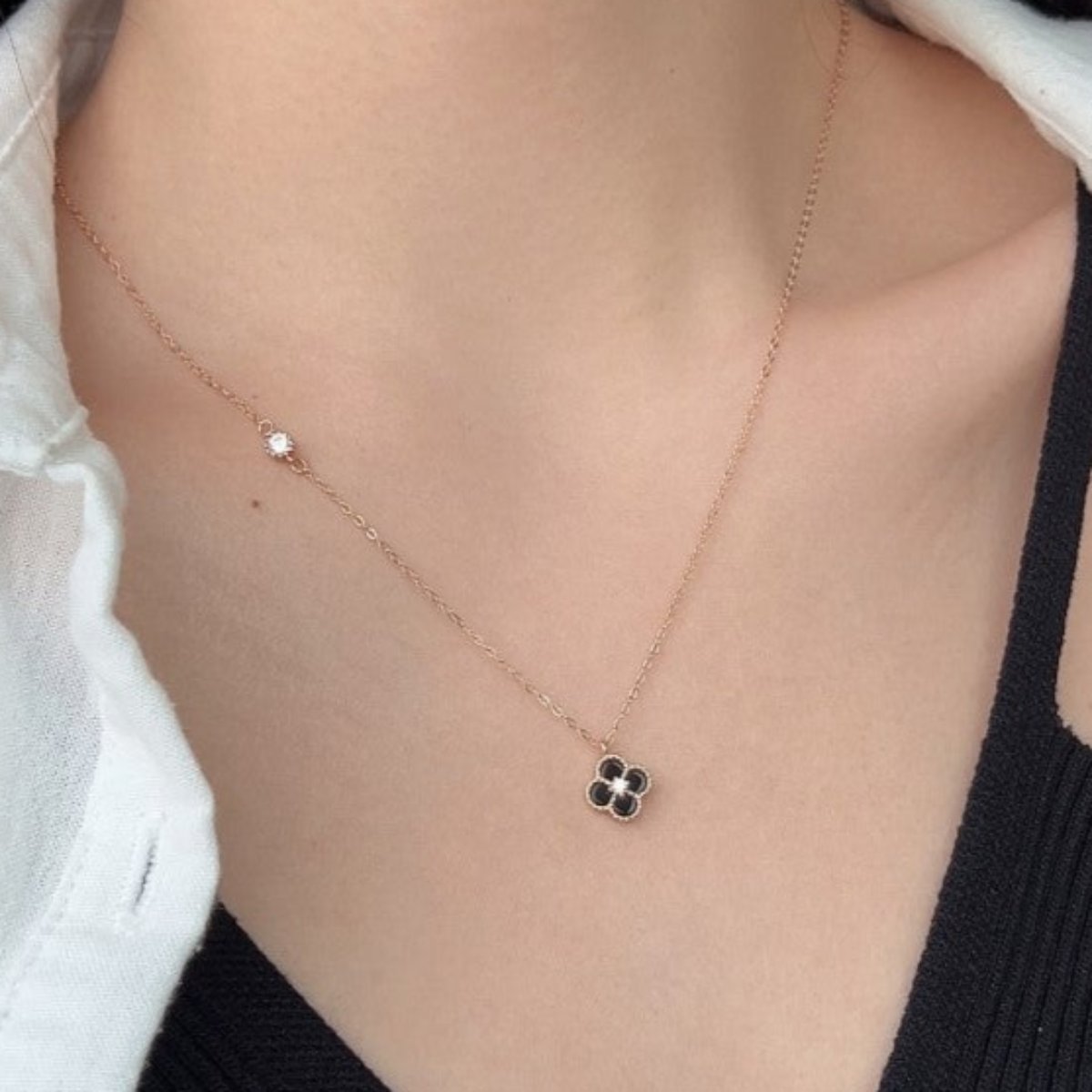Reversible Black Onyx Clover Necklace