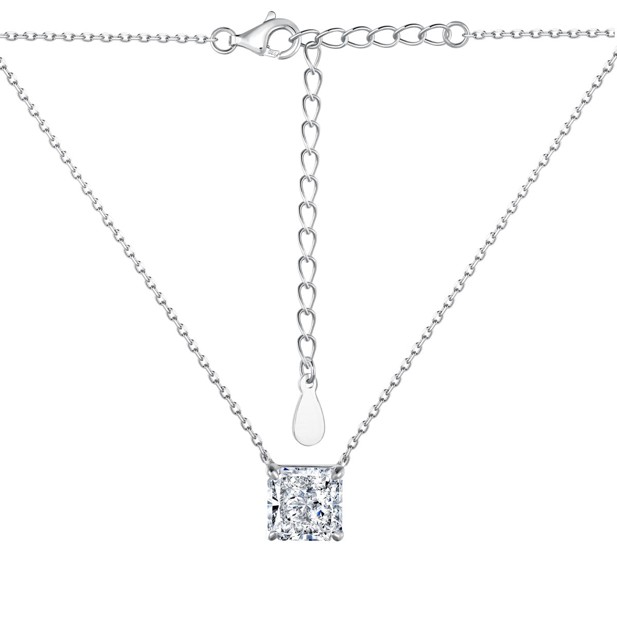 Silver Crushed Ice Square Solitaire Necklace - 3 carats
