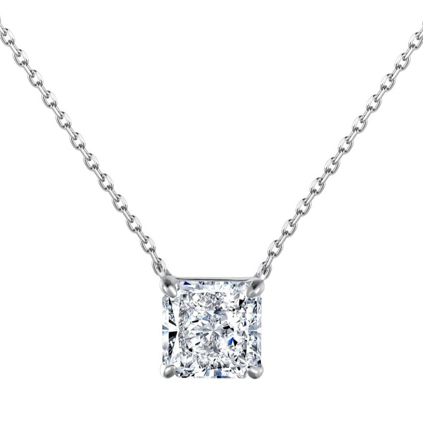 Silver Crushed Ice Square Solitaire Necklace - 3 carats