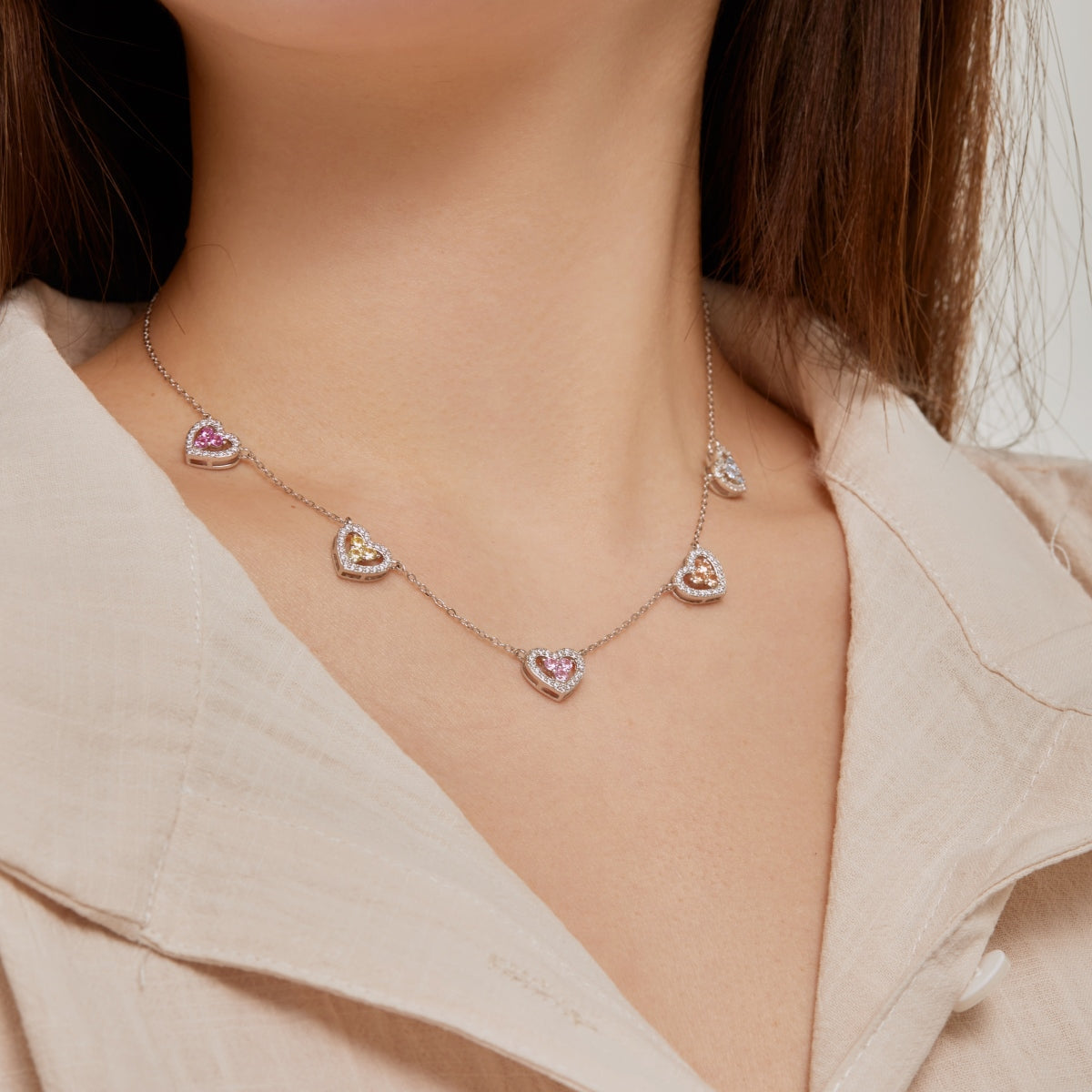 Dance of Hearts Necklace - Pastel