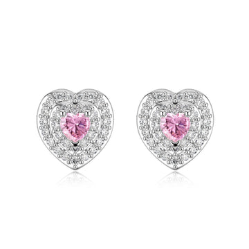 Silver Dainty Heart Earrings - Soft Pink