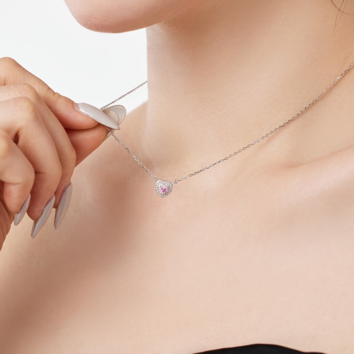 Dainty Heart Necklace - Pink