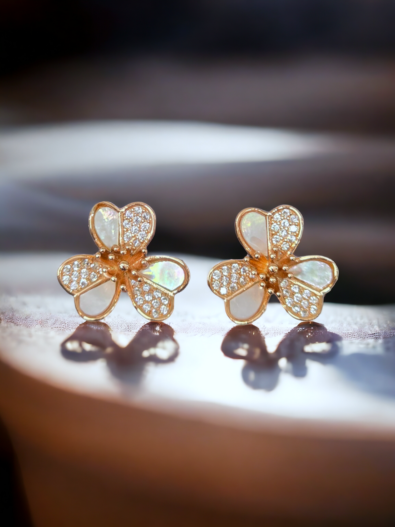 Rose Gold Floral Mother of Pearl Earrings