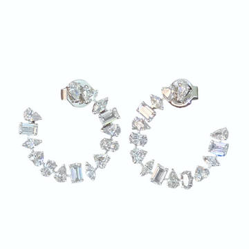 Silver AssymetRi Sparkling Semi Hoop Earrings - with high quality Eurostar grade Made in Korea Zircons
