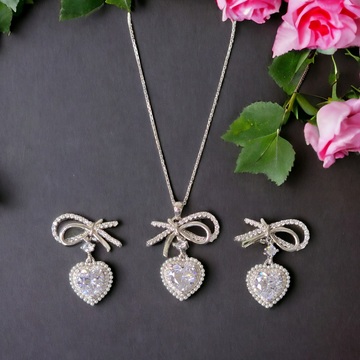 Silver Bow to my Heart Set with Swarovski Heart Solitaires - Exclusive Combo Price