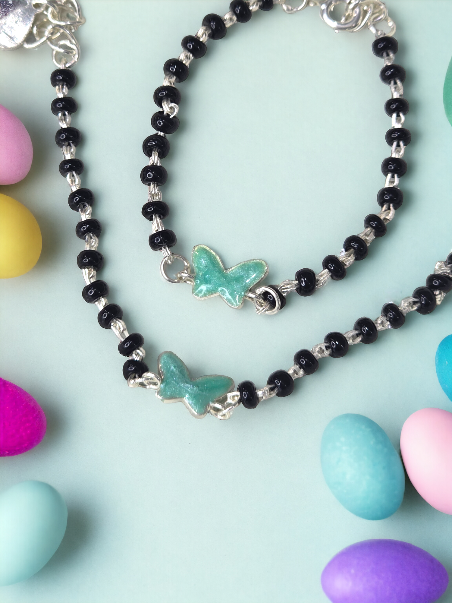 Silver Enamel Butterly Nazaria Kids Bracelet Pair