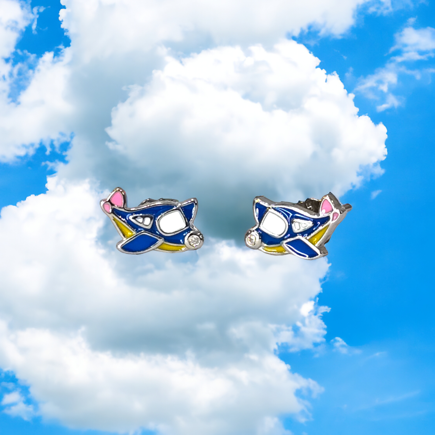 Aeroplane Enamel Kids Earrings - Blue