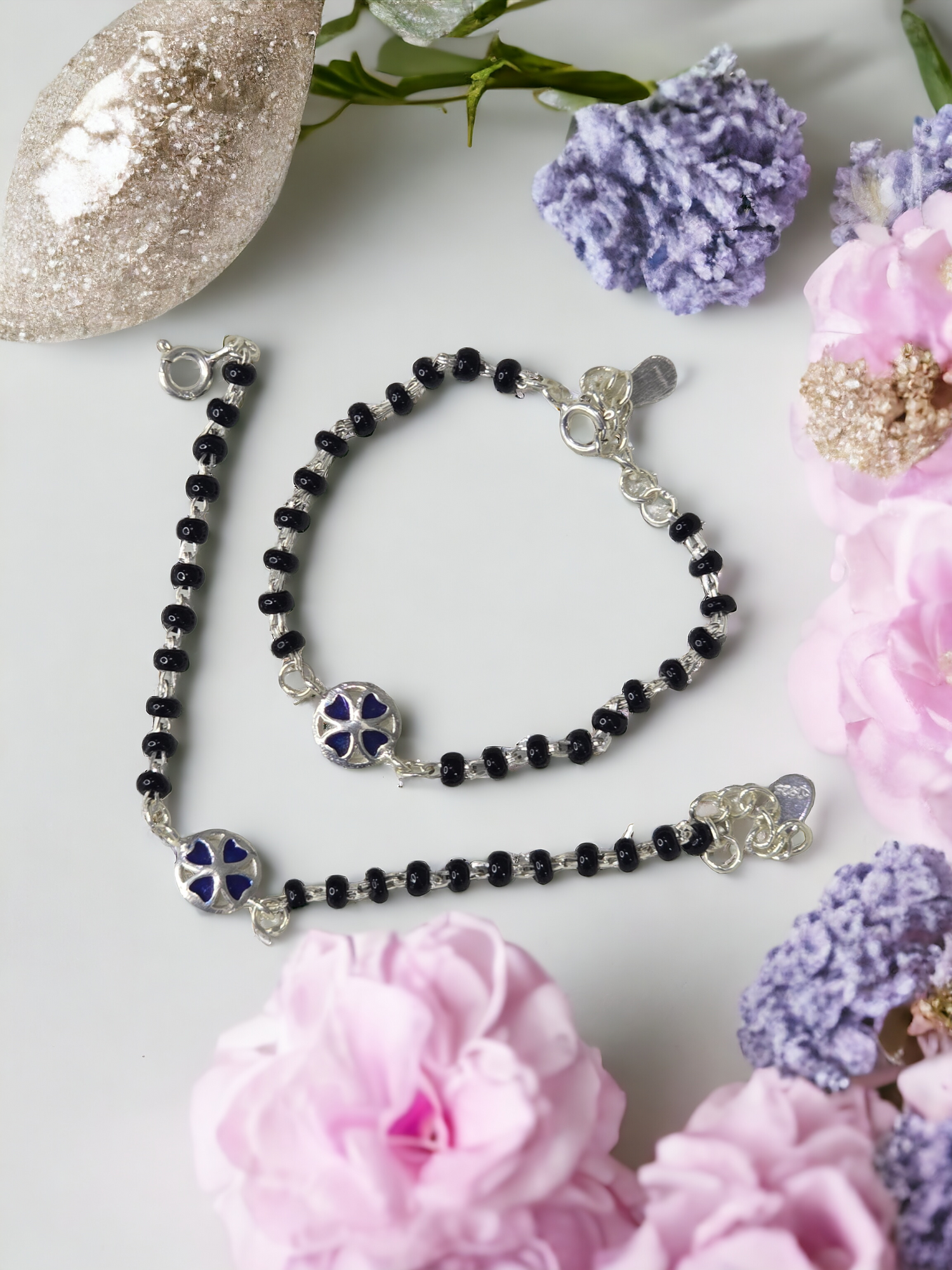 Silver Enamel Clover Nazaria Kids Bracelet - Blue