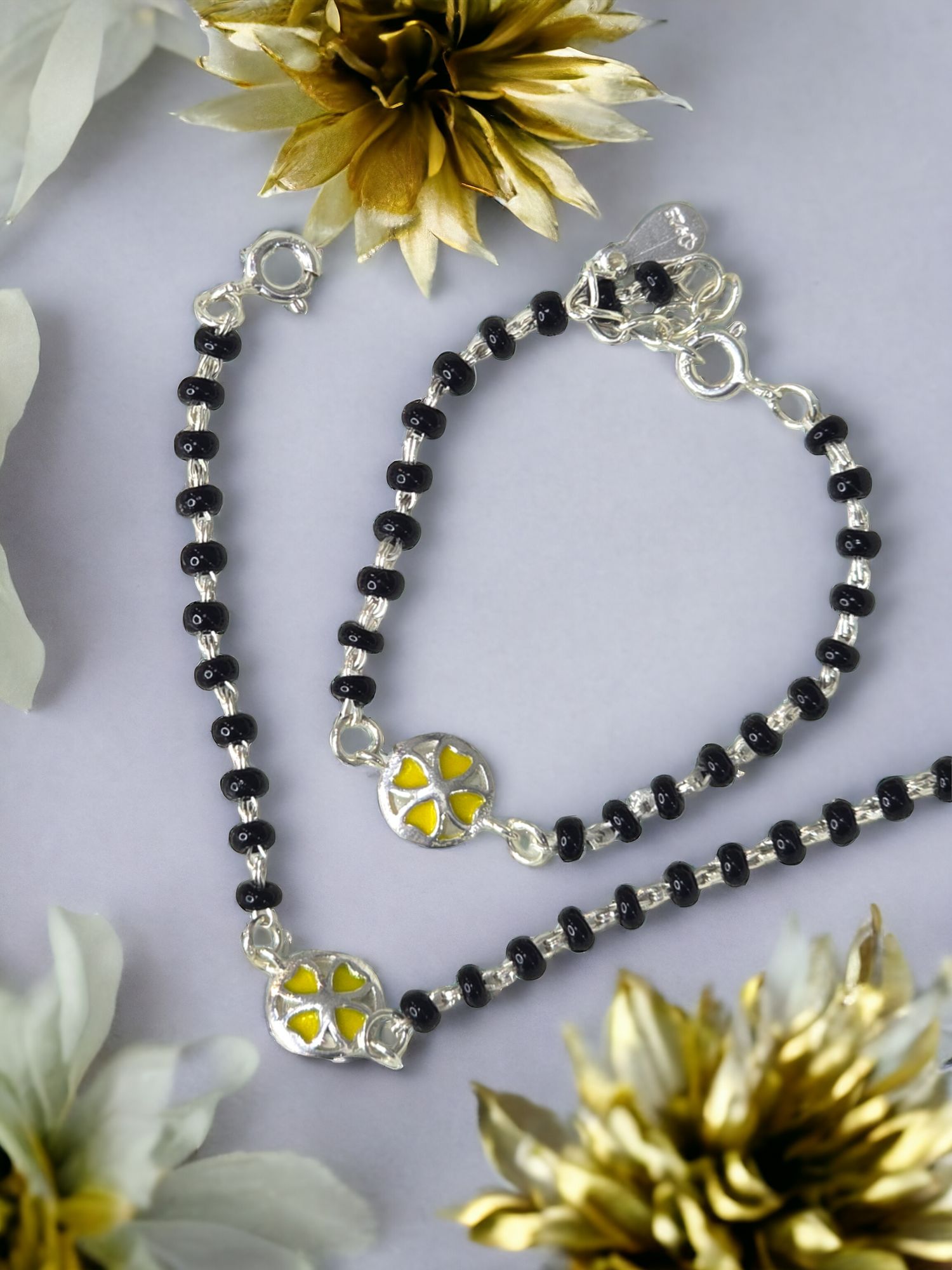 Silver Enamel Clover Nazaria Kids Bracelet - Yellow