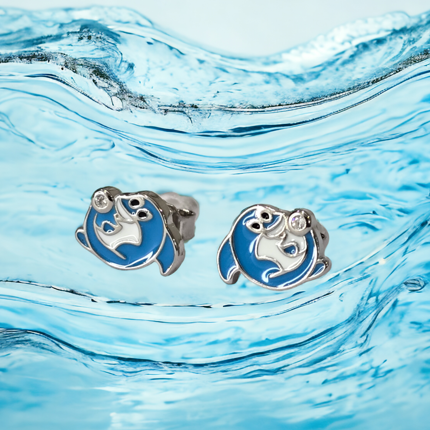 Silver Enamel Naughty Shark Kids Earrings