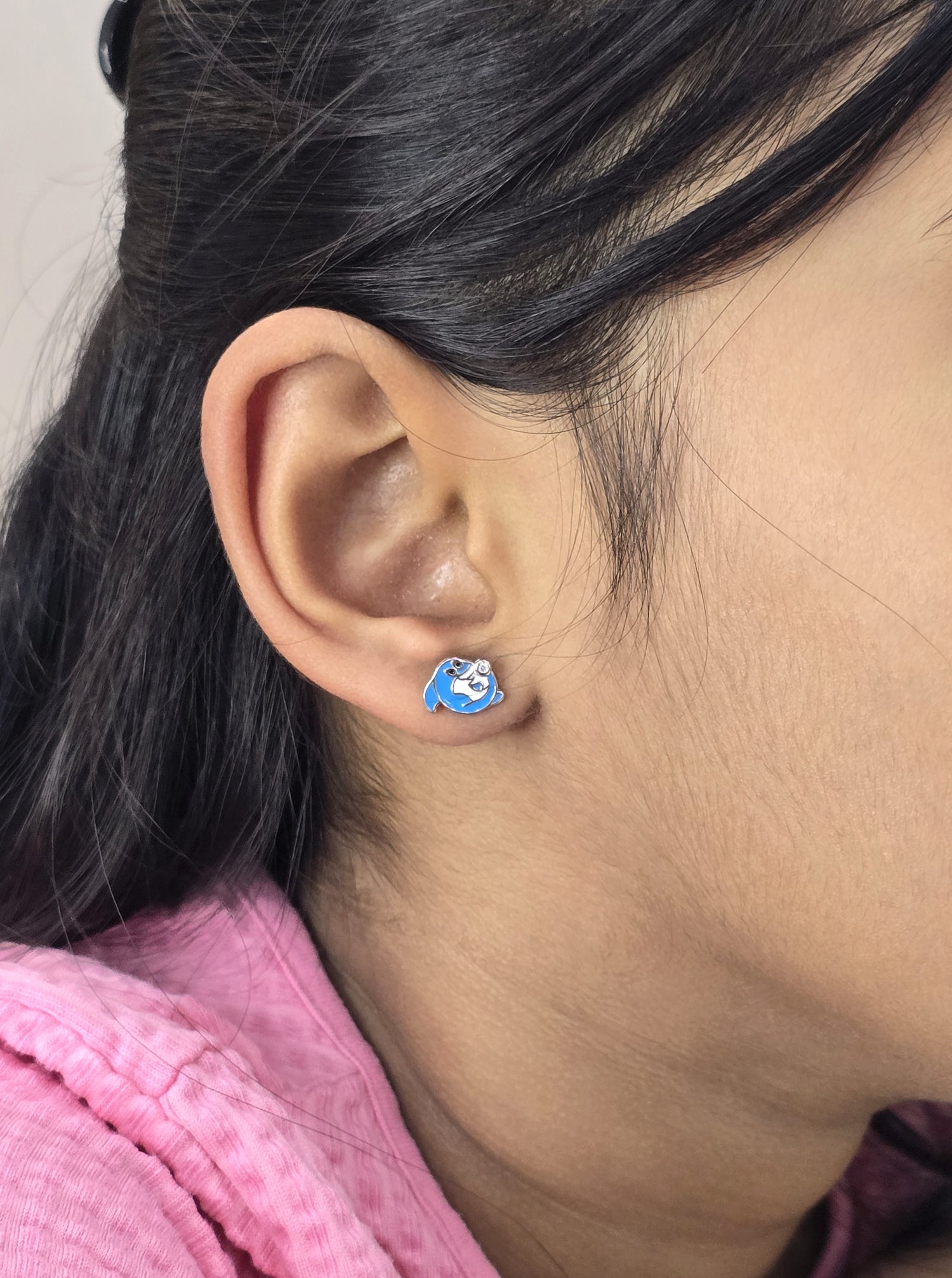 Silver Enamel Naughty Shark Kids Earrings