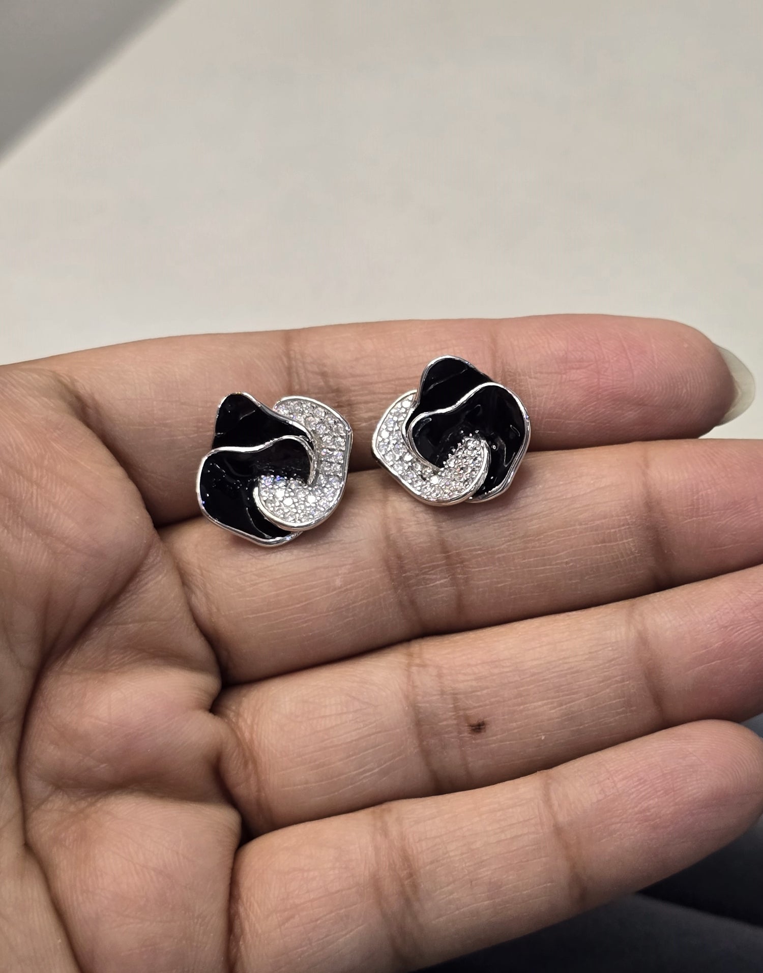 Silver Floral Wave Enamel Earrings