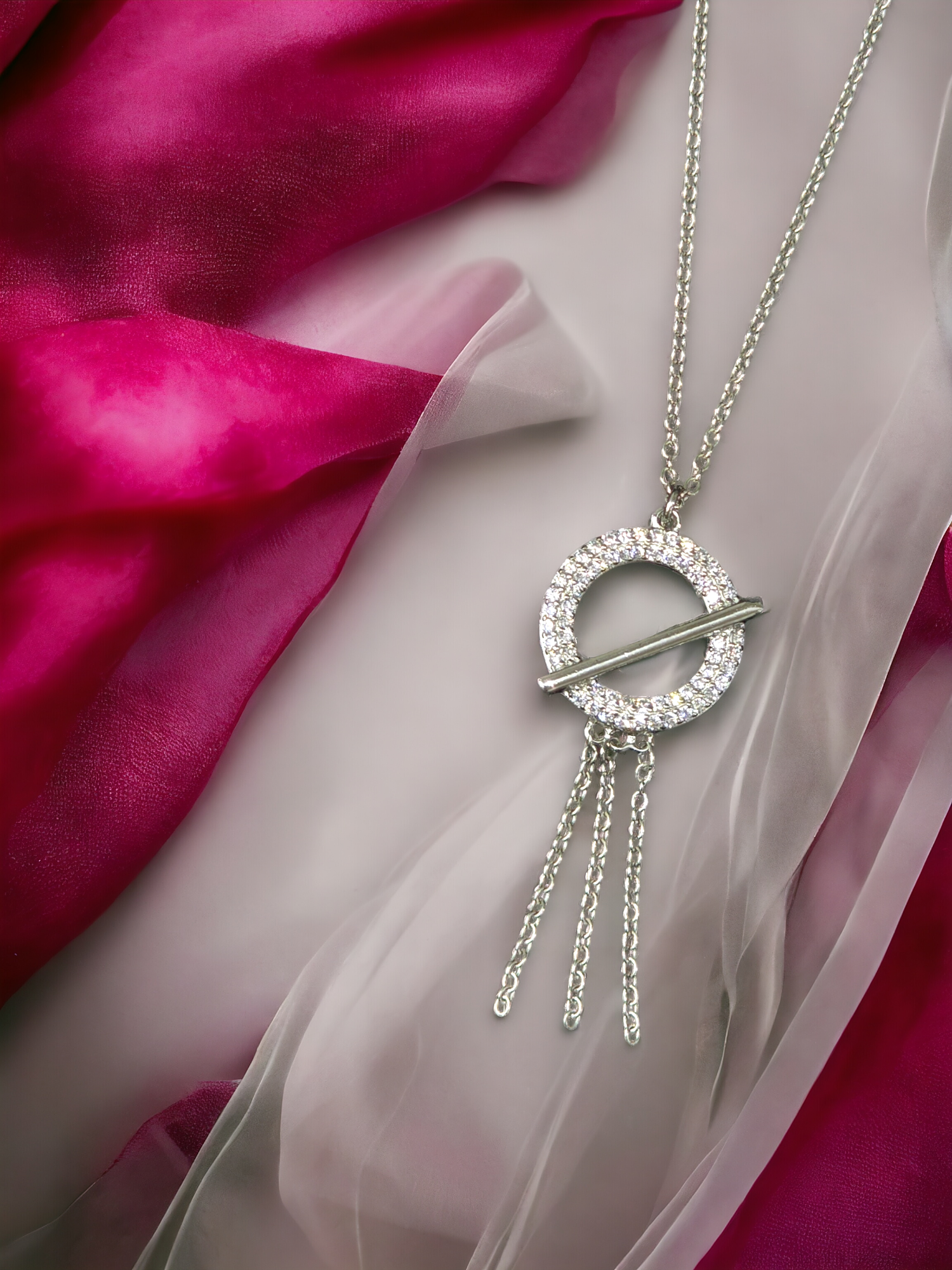 Silver Strikeout Tassels Pendant Necklace