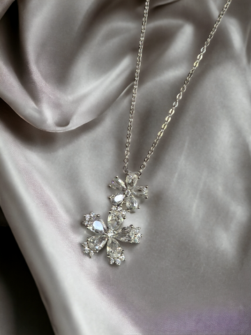 Silver Translucent Flower Drop Pendant Necklace