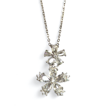 Silver Translucent Flower Drop Pendant Necklace