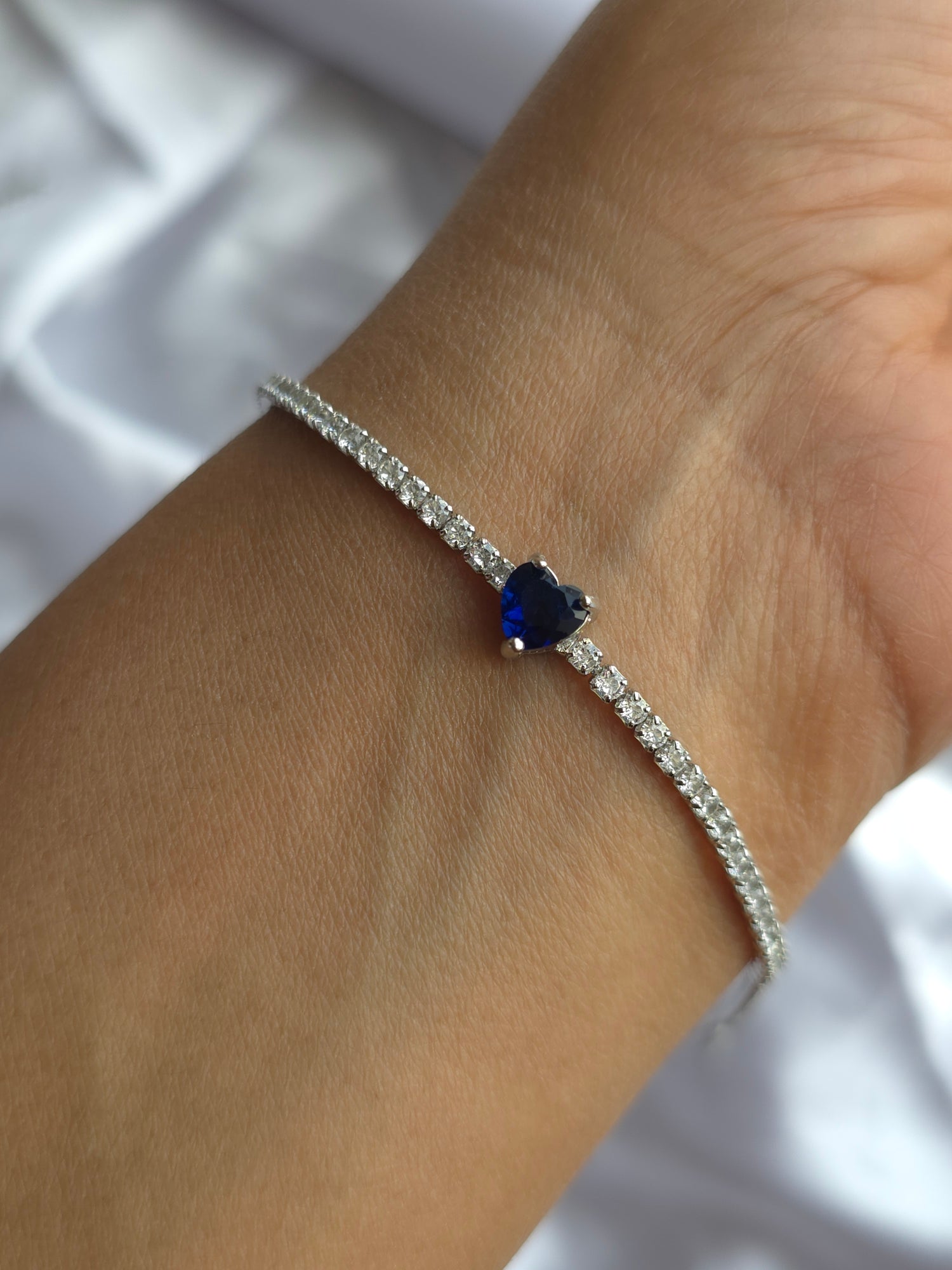 Blue Heart Solitaire Tennis Bracelet