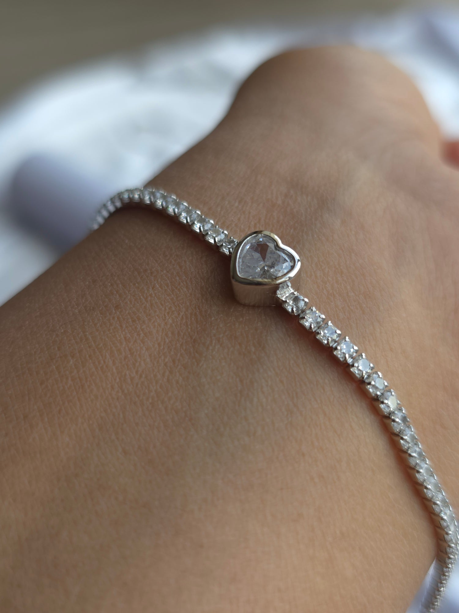 Bezel Heart Solitaire Tennis Bracelet